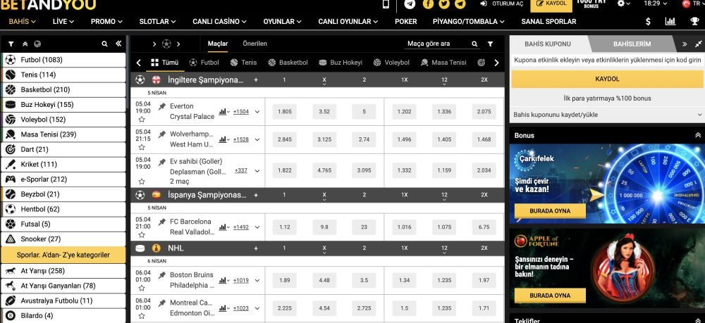 Betandyou web sitesinin dil versiyonları